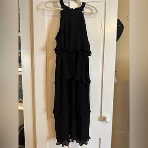 Pleated tiered chiffon wedding guest dress